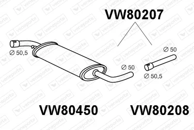 silenciador del medio Vw TRANSPORTER T4 Bus · Vw TRANSPORTER T4 Van · Vw TRANSPORTER T4 Platform/Chassis (70E, 70L, 70M, 7DE, 7DL, 7D