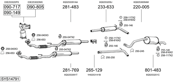 Sistema de gases de escape Skoda FABIA I Praktik