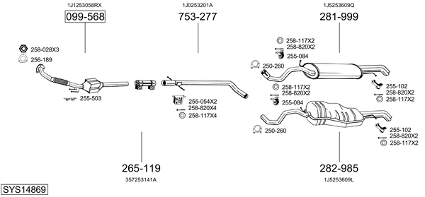 Sistema de gases de escape Vw GOLF VAN IV Variant
