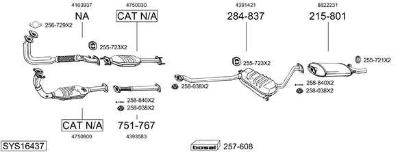 Sistema de gases de escape Saab 9000 Hatchback