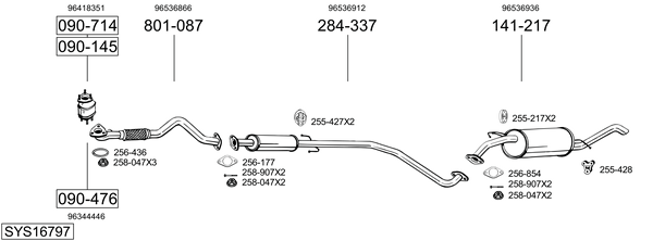 Sistema de gases de escape Chevrolet AVEO / KALOS Hatchback