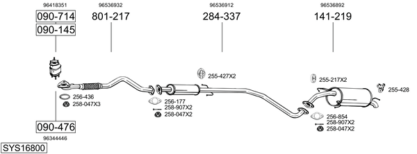 Sistema de gases de escape Chevrolet AVEO / KALOS Hatchback
