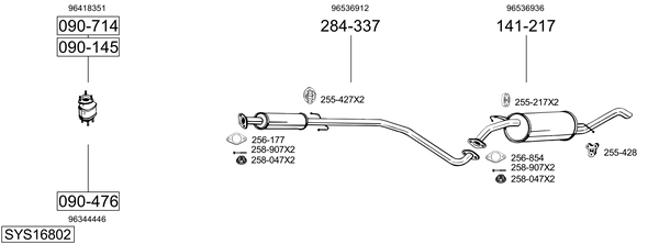 Sistema de gases de escape Chevrolet AVEO / KALOS Saloon