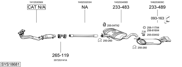 Sistema de gases de escape Vw GOLF III Van