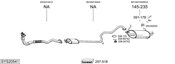 Sistema de gases de escape BOSAL SYS20541