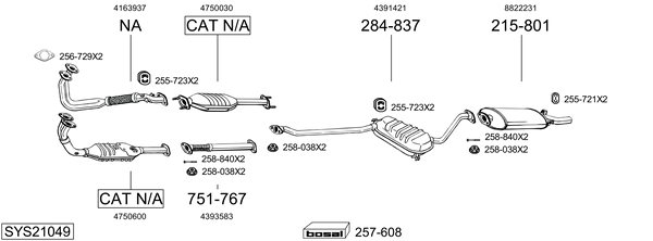 Sistema de gases de escape Saab 9000 Hatchback