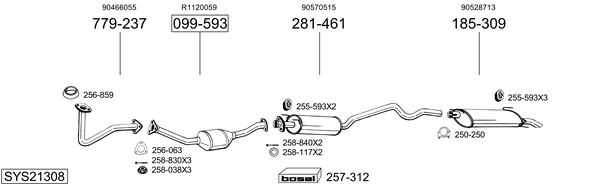 Sistema de gases de escape Vauxhall ASTRA Mk III Convertible