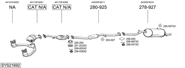 Sistema de gases de escape Subaru IMPREZA Saloon