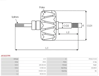 Rotor, alternador AS-PL AR3037PR