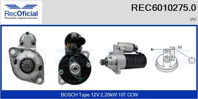 Motor de arranque Vw MULTIVAN T5 · Vw TRANSPORTER T5 Platform/Chassis (7JD, 7JE, 7JL, 7JY, 7JZ, 7F · Vw TRANSPORTER T5 Van